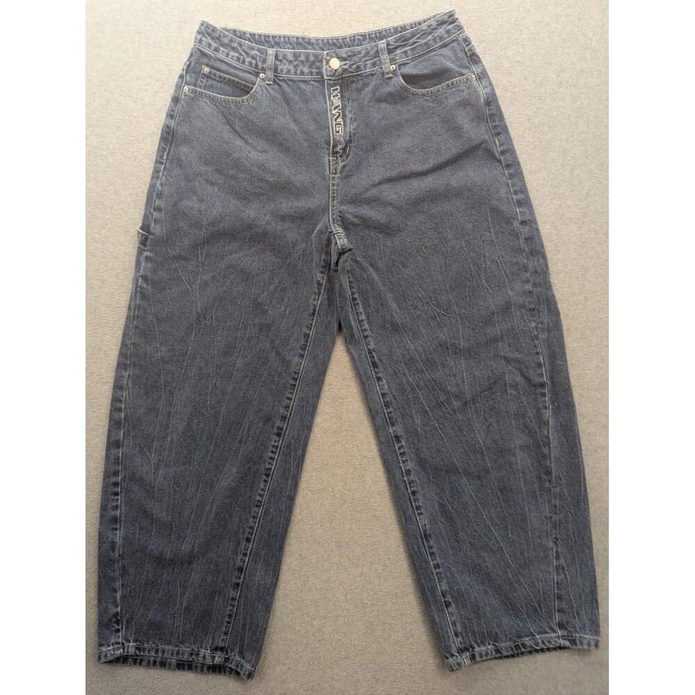 Wang Jeans Mens 32x28 Blue Gray Carpenter Relaxed Wide Leg Hammer Loop Denim